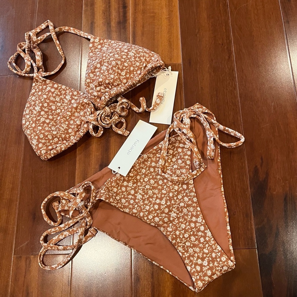New NWT Eberjey Brown Bikini Set Two Piece Swim Garden Sadie Nessa‎ Size Medium